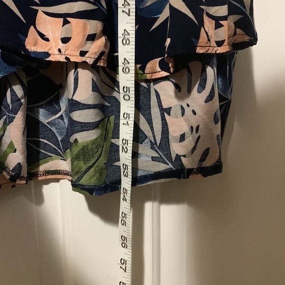 100% viscose navy with peach Monstera leaves maxi dress size small - Picture 7 of 9